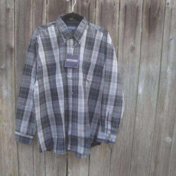 NEW Renegade Shirt Men's Large Button-Down Collar Gray and Black Plaid - Picture 1 of 3